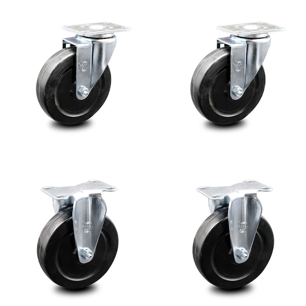 5 Inch Hard Rubber Wheel Swivel Top Plate Caster Set with 2 Rigid